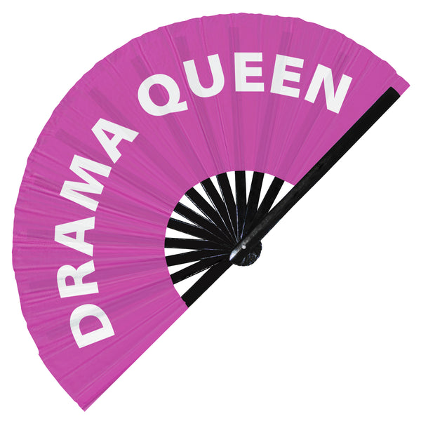 Drama Queen fan foldable bamboo circuit rave hand fans funny gag slang words expressions statement outfit party supply gear gifts music festival event rave accessories essential for men and women wear