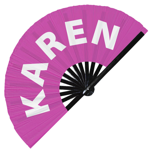 Karen Fan foldable bamboo circuit rave hand fans funny gag slang words expressions statement outfit party supply gear gifts music festival event rave accessories essential for men and women wear