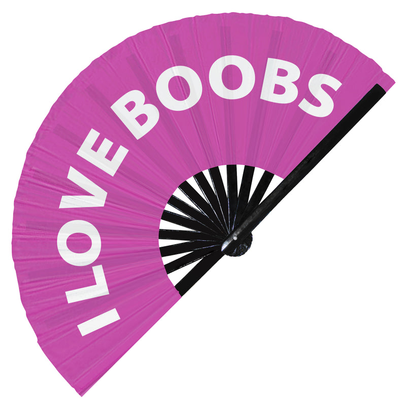 I love boobs Hand Fan Foldable Bamboo Circuit Rave Hand Fans Curse Words Expressions Funny Statement Gag Gifts Festival Accessories