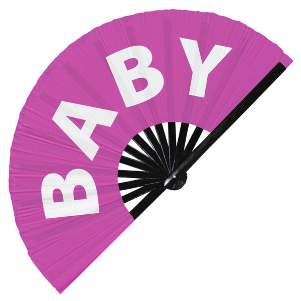 Baby fan foldable bamboo circuit rave hand fans funny gag slang words expressions statement outfit party supply gear gifts music festival event rave accessories essential for men and women wear
