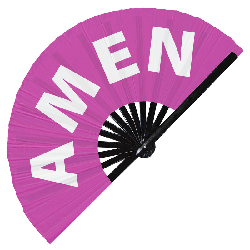 Hand Fan Amen  foldable bamboo circuit rave hand fans Slang Words Fan outfit party gear gifts music festival rave accessories