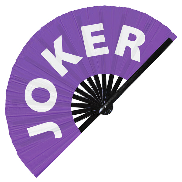 Joker fan foldable bamboo circuit rave hand fans funny gag slang words expressions statement outfit party supply gear gifts music festival event rave accessories essential for men and women wear