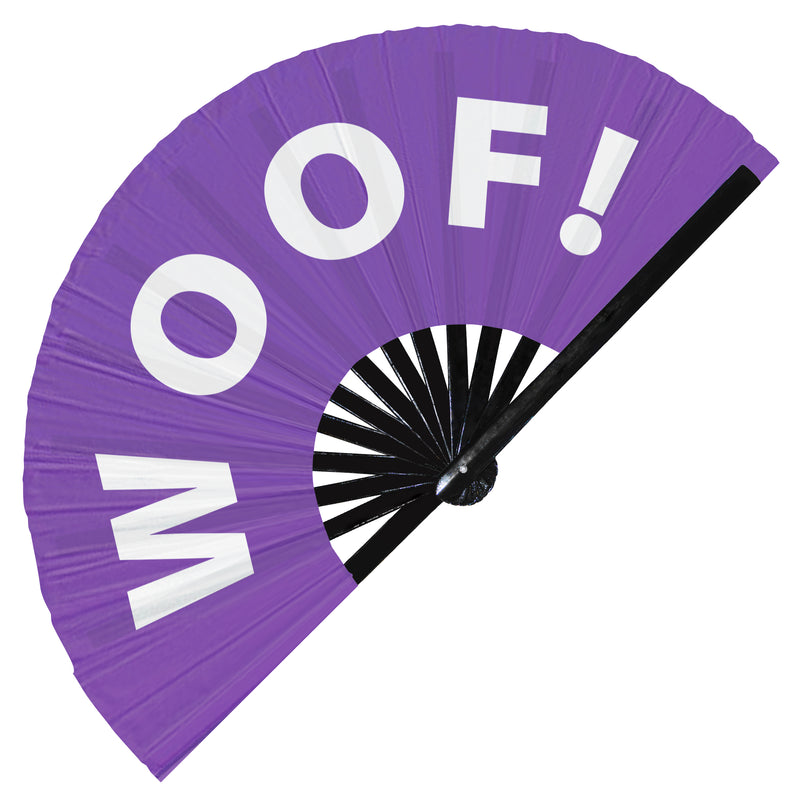 Woof! hand fan foldable bamboo circuit rave hand fans Slang Words Fan outfit party gear gifts music festival rave accessories
