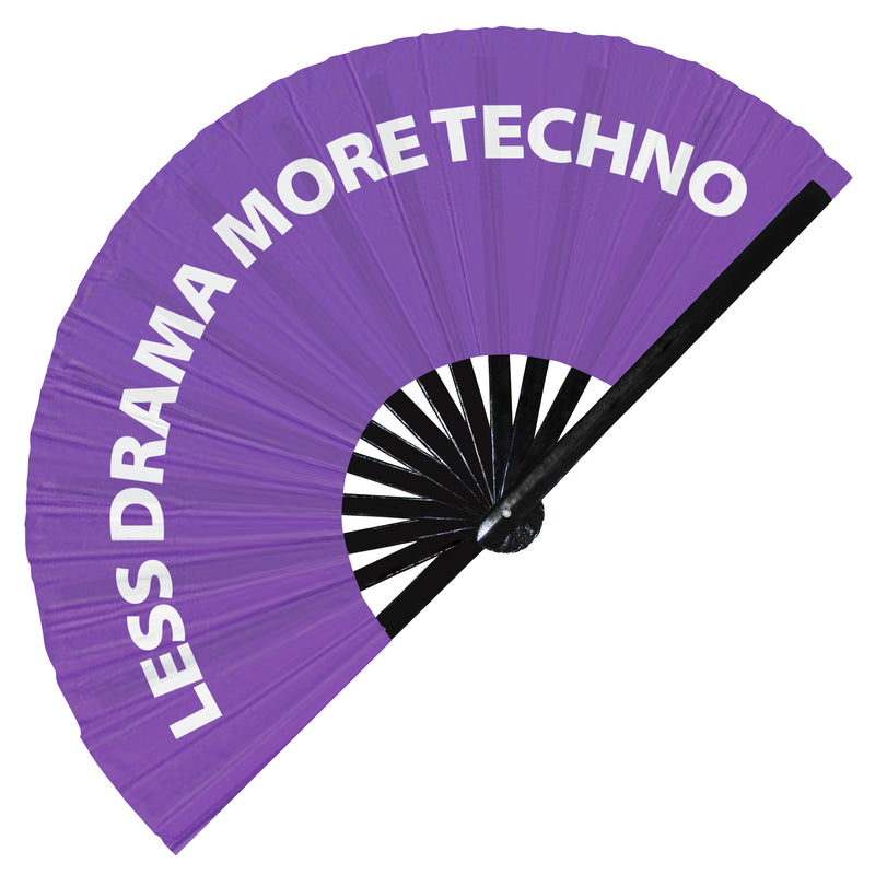 Less Drama More Techno Fan Foldable Bamboo Circuit Rave Hand Fans Outfit Party Gear Gifts Music Festival Rave Accessories for Men and Women