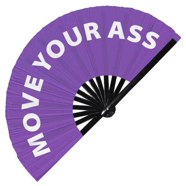 Move Your Ass Fan foldable bamboo circuit rave hand fans funny gag slang words expressions statement outfit party supply gear gifts music festival event rave accessories essential for men and women wear