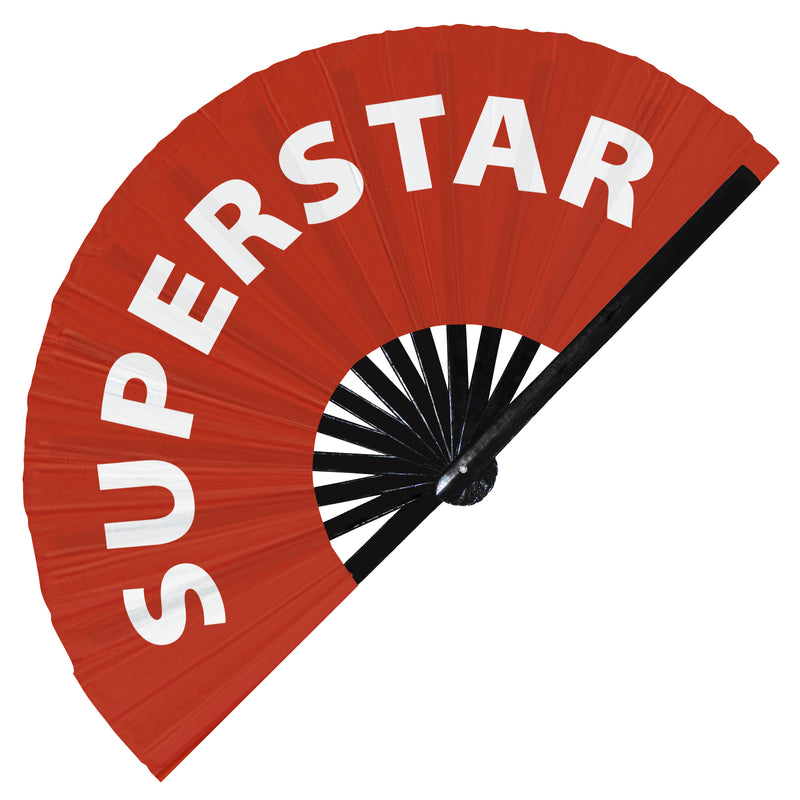 Superstar Hand Fan foldable bamboo circuit rave hand fans funny gag slang words expressions statement outfit party supply gear gifts music festival event rave accessories essential for men and women wear