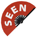 Seen Fan foldable bamboo circuit rave hand fans funny gag slang words expressions statement outfit party supply gear gifts music festival event rave accessories essential for men and women wear