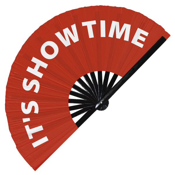 It's Showtime Fan foldable bamboo circuit rave hand fans funny gag slang words expressions statement outfit party supply gear gifts music festival event rave accessories essential for men and women wear