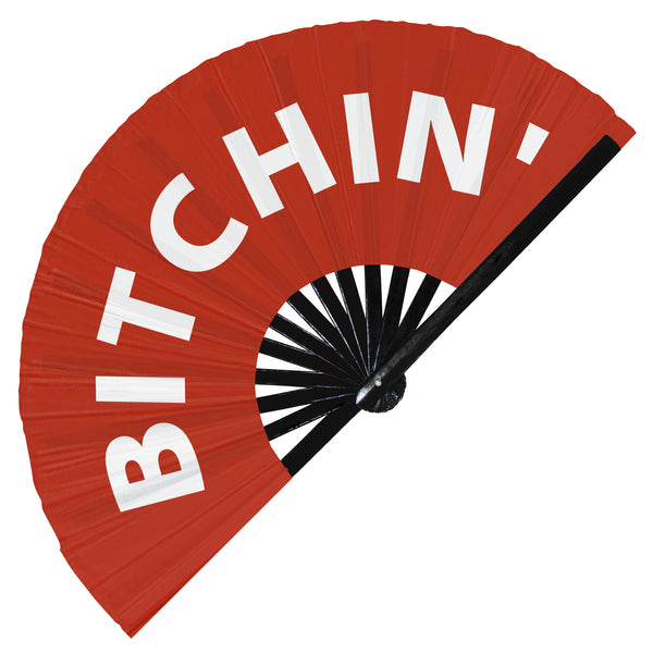 Bitchin' fan foldable bamboo circuit rave hand fans funny gag slang words expressions statement outfit party supply gear gifts music festival event rave accessories essential for men and women wear
