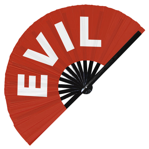 Evil fan foldable bamboo circuit rave hand fans funny gag slang words expressions statement outfit party supply gear gifts music festival event rave accessories essential for men and women wear