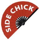 Side Chick Fan foldable bamboo circuit rave hand fans funny gag slang words expressions statement outfit party supply gear gifts music festival event rave accessories essential for men and women wear