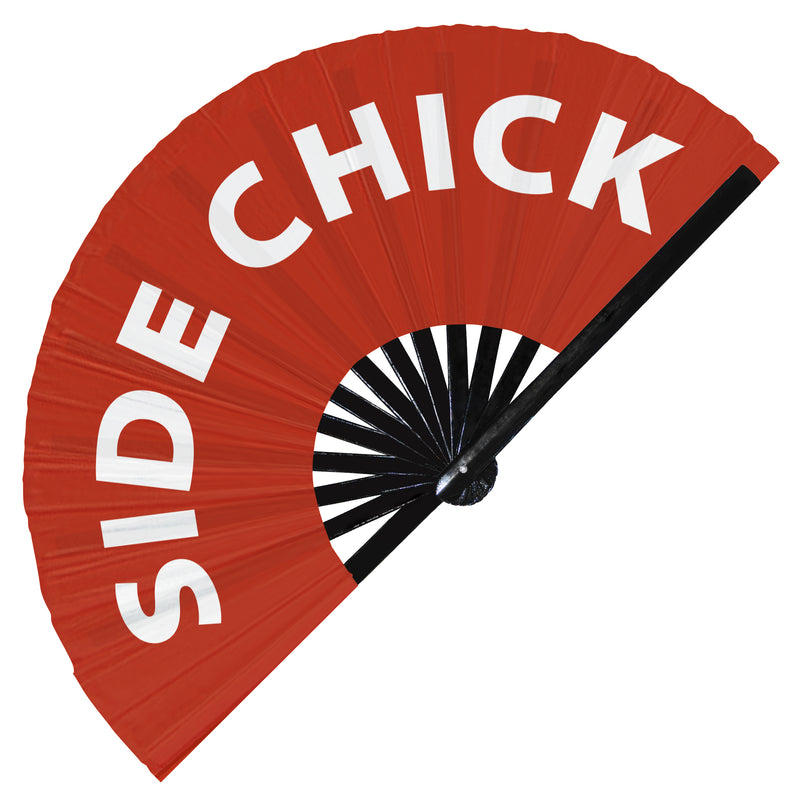 Side Chick Fan foldable bamboo circuit rave hand fans funny gag slang words expressions statement outfit party supply gear gifts music festival event rave accessories essential for men and women wear