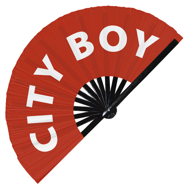 City Boy fan foldable bamboo circuit rave hand fans funny gag slang words expressions statement outfit party supply gear gifts music festival event rave accessories essential for men and women wear