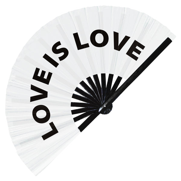 Love is love fan foldable bamboo circuit rave hand fans funny gag slang words expressions statement outfit party supply gear gifts music festival event rave accessories essential for men and women wear