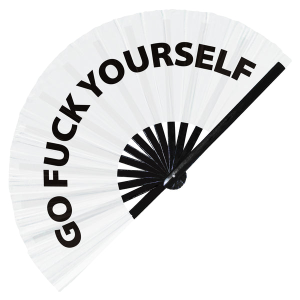Go Fuck Yourself hand fan foldable bamboo circuit rave hand fans funny gag curse words expressions statement Slangs outfit party supply gear gifts music festival event rave accessories essential for men and women wear