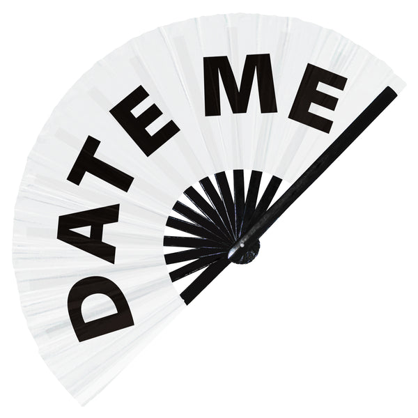 Date Me fan foldable bamboo circuit rave hand fans funny gag slang words expressions statement outfit party supply gear gifts music festival event rave accessories essential for men and women wear