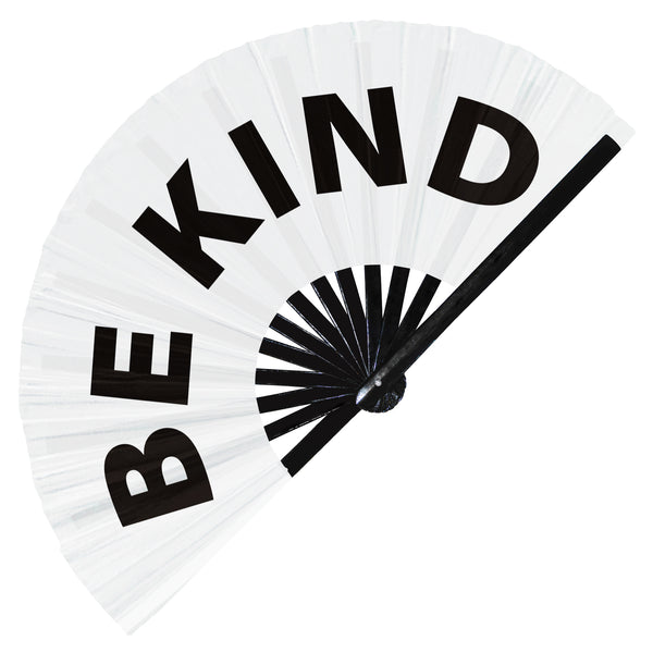 Be Kind fan foldable bamboo circuit rave hand fans funny gag slang words expressions statement outfit party supply gear gifts music festival event rave accessories essential for men and women wear