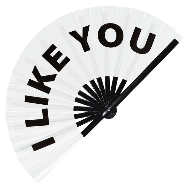 I Like You Fan foldable bamboo circuit rave hand fans funny gag slang words expressions statement outfit party supply gear gifts music festival event rave accessories essential for men and women wear