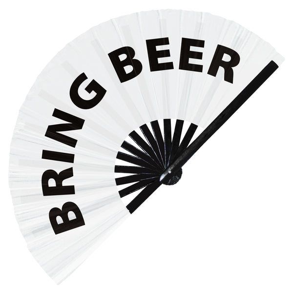 Bring Beer fan foldable bamboo circuit rave hand fans funny gag slang words expressions statement outfit party supply gear gifts music festival event rave accessories essential for men and women wear