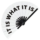 It is what it is fan foldable bamboo circuit rave hand fans funny gag slang words expressions statement outfit party supply gear gifts music festival event rave accessories essential for men and women wear