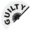 Guilty fan foldable bamboo circuit rave hand fans funny gag slang words expressions statement outfit party supply gear gifts music festival event rave accessories essential for men and women wear