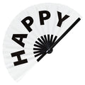 Happy Fan foldable bamboo circuit rave hand fans funny gag slang words expressions statement outfit party supply gear gifts music festival event rave accessories essential for men and women wear