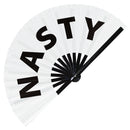 Nasty  fan foldable bamboo circuit rave hand fans funny gag slang words expressions statement outfit party supply gear gifts music festival event rave accessories essential for men and women wear