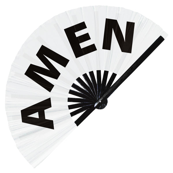 Amen fan foldable bamboo circuit rave hand fans funny gag slang words expressions statement outfit party supply gear gifts music festival event rave accessories essential for men and women wear