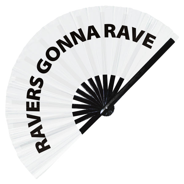 Ravers Gonna Rave fan foldable bamboo circuit rave hand fans funny gag slang words expressions statement outfit party supply gear gifts music festival event rave accessories essential for men and women wear