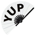 Yup hand fan foldable bamboo circuit rave hand fans Slang Words Fan outfit party gear gifts music festival rave accessories