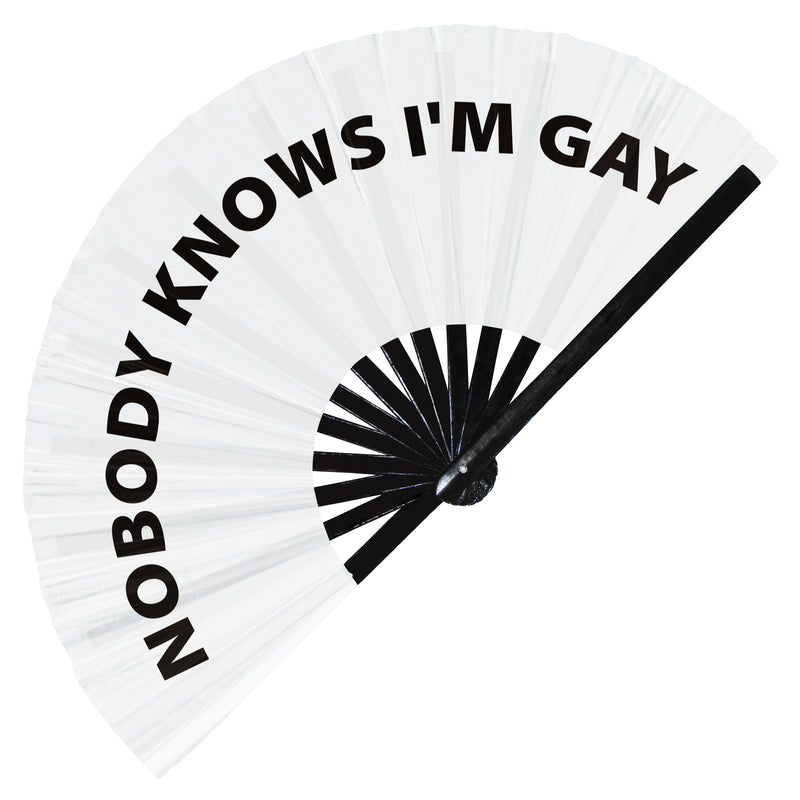 Nobody Knows I'm Gay hand fan foldable bamboo circuit rave hand fans Pride Slang Words Fan outfit party gear gifts music festival rave accessories