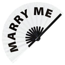 Marry Me Fan foldable bamboo circuit rave hand fans funny gag slang words expressions statement outfit party supply gear gifts music festival event rave accessories essential for men and women wear
