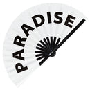Paradise fan foldable bamboo circuit rave hand fans funny gag slang words expressions statement outfit party supply gear gifts music festival event rave accessories essential for men and women wear