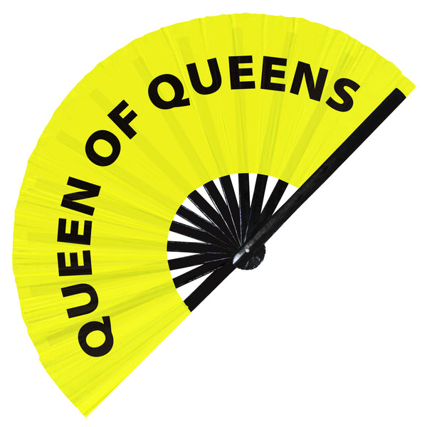 Queen of Queens fan foldable bamboo circuit rave hand fans funny gag slang words expressions statement outfit party supply gear gifts music festival event rave accessories essential for men and women wear