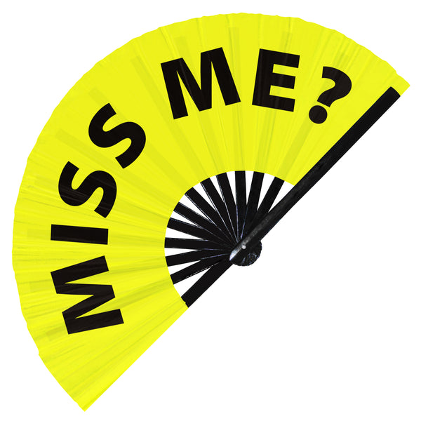 Miss Me? Fan foldable bamboo circuit rave hand fans funny gag slang words expressions statement outfit party supply gear gifts music festival event rave accessories essential for men and women wear