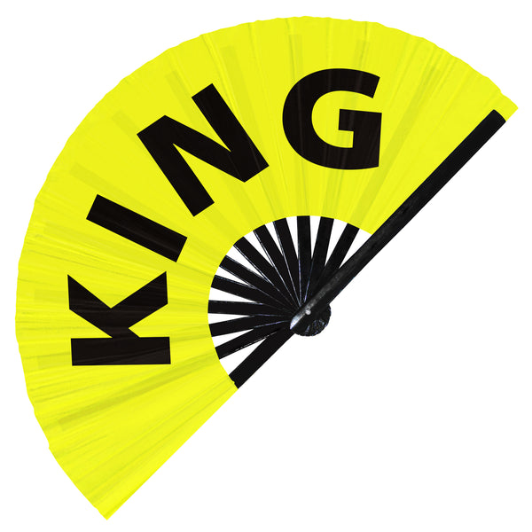 King fan foldable bamboo circuit rave hand fans funny gag slang words expressions statement outfit party supply gear gifts music festival event rave accessories essential for men and women wear