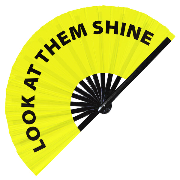 Look At Them Shine Fan foldable bamboo circuit rave hand fans funny gag slang words expressions statement outfit party supply gear gifts music festival event rave accessories essential for men and women wear