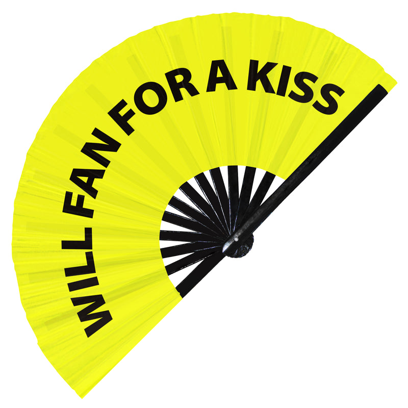Will Fan for a Kiss hand fan foldable bamboo circuit rave hand fans Slang Words Fan outfit party gear gifts music festival rave accessories