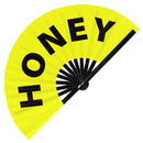 Honey fan foldable bamboo circuit rave hand fans funny gag slang words expressions statement outfit party supply gear gifts music festival event rave accessories essential for men and women wear