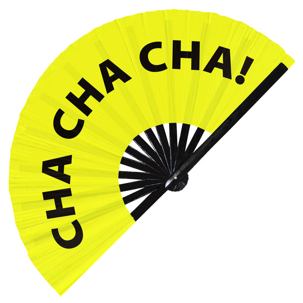 Cha Cha Cha! fan foldable bamboo circuit rave hand fans funny gag slang words expressions statement outfit party supply gear gifts music festival event rave accessories essential for men and women wear