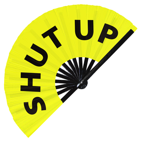 Shut Up hand fan foldable bamboo circuit rave hand fans funny gag curse words expressions statement Slangs outfit party supply gear gifts music festival event rave accessories essential for men and women wear