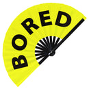 Bored Fan foldable bamboo circuit rave hand fans funny gag slang words expressions statement outfit party supply gear gifts music festival event rave accessories essential for men and women wear