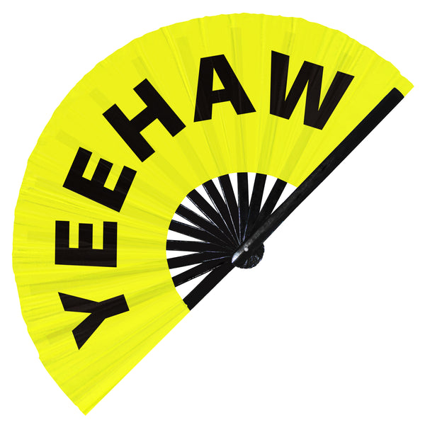 Yeehaw Fan foldable bamboo circuit rave hand fans funny gag slang words expressions statement outfit party supply gear gifts music festival event rave accessories essential for men and women wear