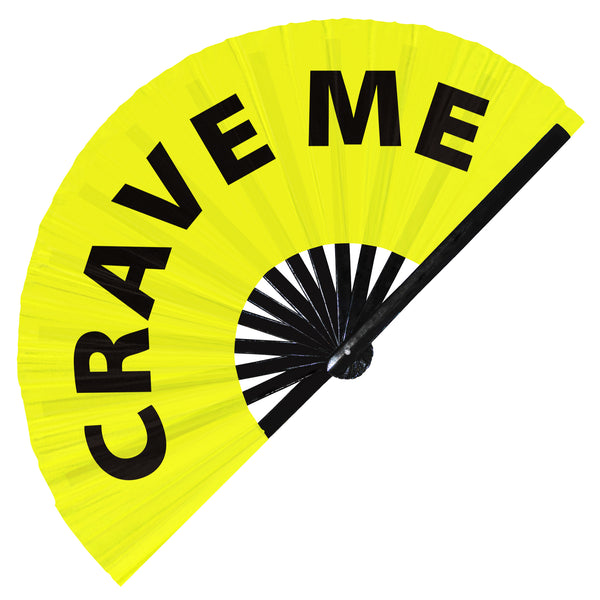 Crave Me Fan foldable bamboo circuit rave hand fans funny gag slang words expressions statement outfit party supply gear gifts music festival event rave accessories essential for men and women wear