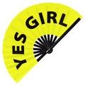 Yes girl hand fan foldable bamboo circuit rave hand fans Slang Words Fan outfit party gear gifts music festival rave accessories