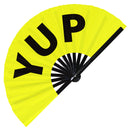 Yup Hand Fan foldable bamboo circuit rave hand fans funny gag slang words expressions statement outfit party supply gear gifts music festival event rave accessories essential for men and women wear