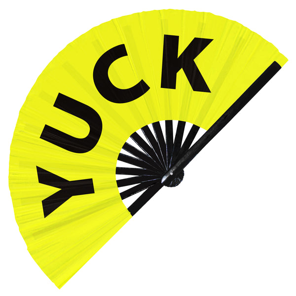 Yuck Hand Fan foldable bamboo circuit rave hand fans funny gag slang words expressions statement outfit party supply gear gifts music festival event rave accessories essential for men and women wear