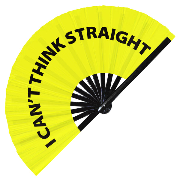 I Can't Think Straight fan foldable bamboo circuit rave hand fans funny gag slang words expressions statement outfit party supply gear gifts music festival event rave accessories essential for men and women wear