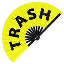 Trash fan foldable bamboo circuit rave hand fans funny gag slang words expressions statement outfit party supply gear gifts music festival event rave accessories essential for men and women wear