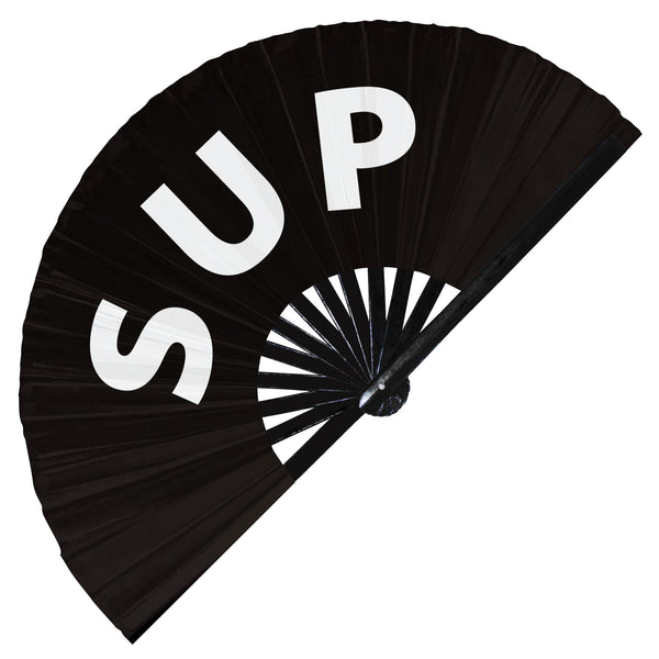 Sup hand fan foldable bamboo circuit hand fan Wassup? What’s up words expressions statement gifts Festival accessories Rave handheld fan Clack fans